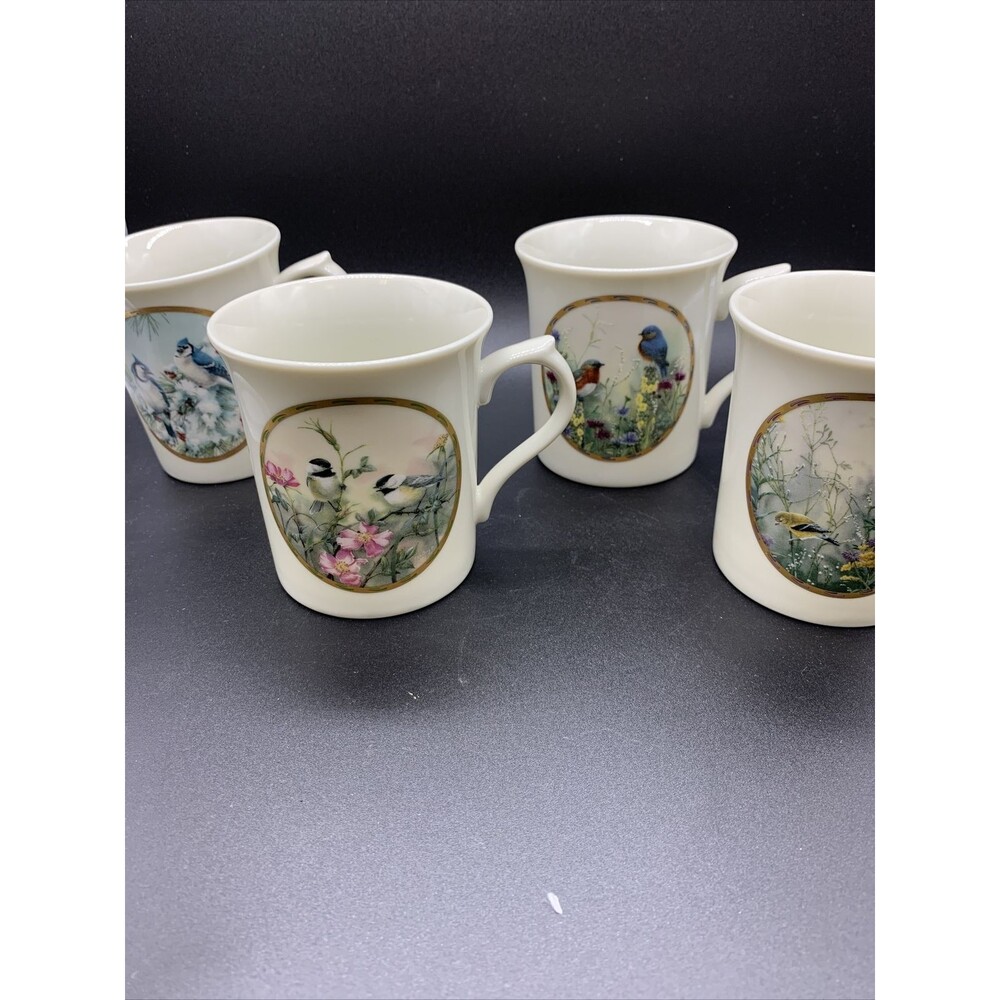 LENOX NATURES Collage BIRD MUGS SET OF 4 by Catherine McClug 1994